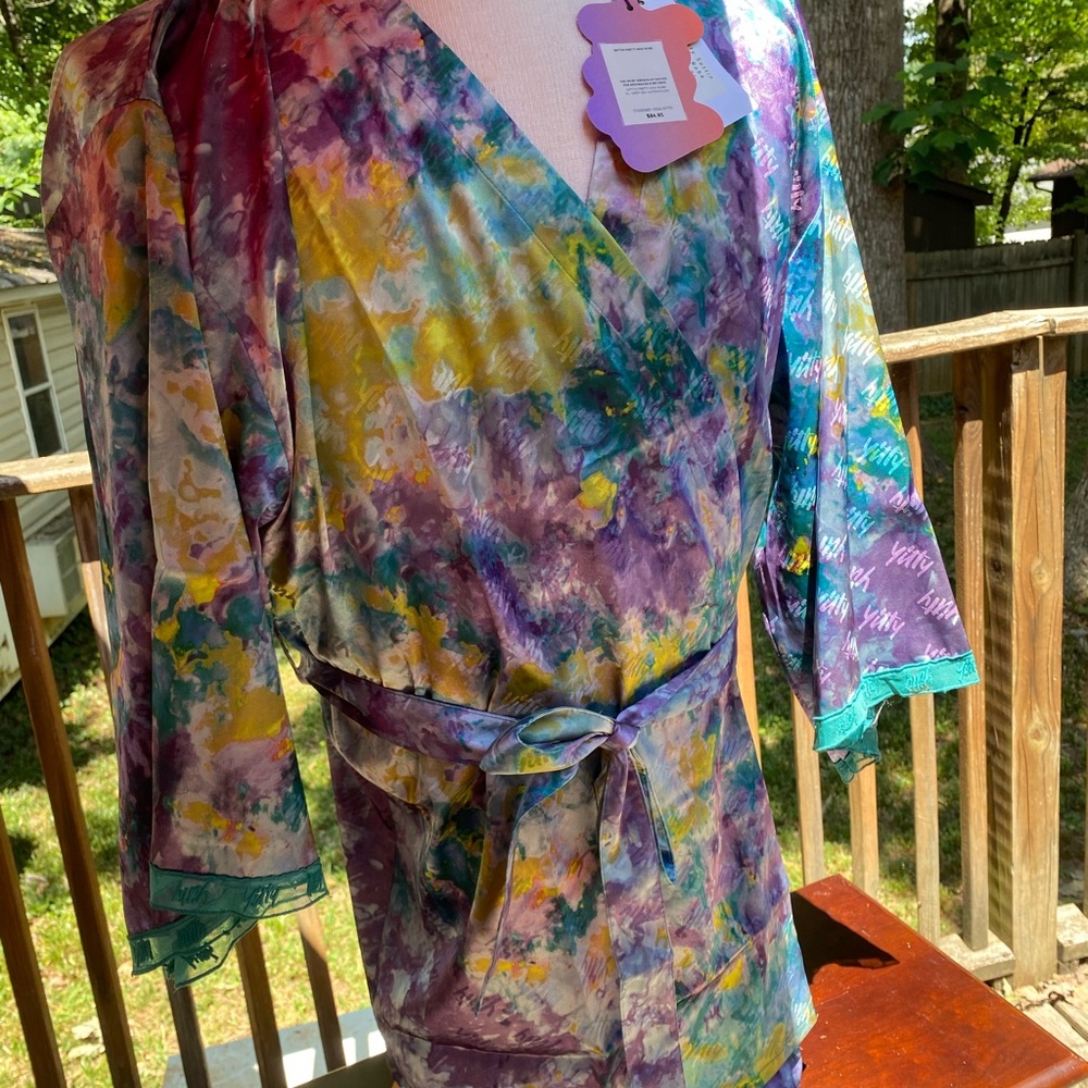 YITTY, Sattin Pretty Mini Robe, DEEP SEA WATERCOLOR, XL.   NWT
